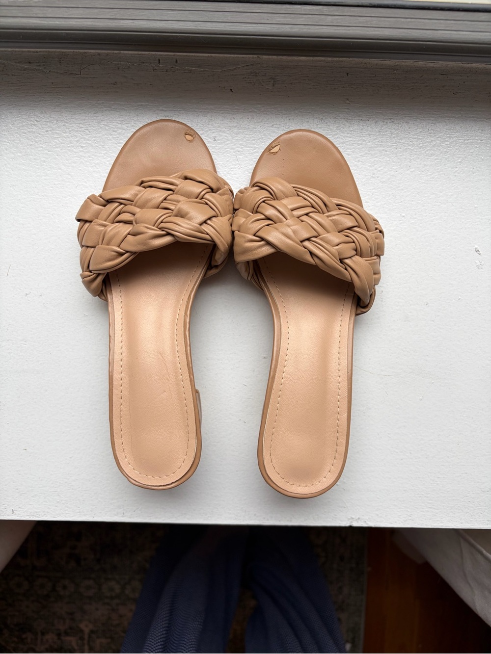 Braided Slide Sandals in Tan